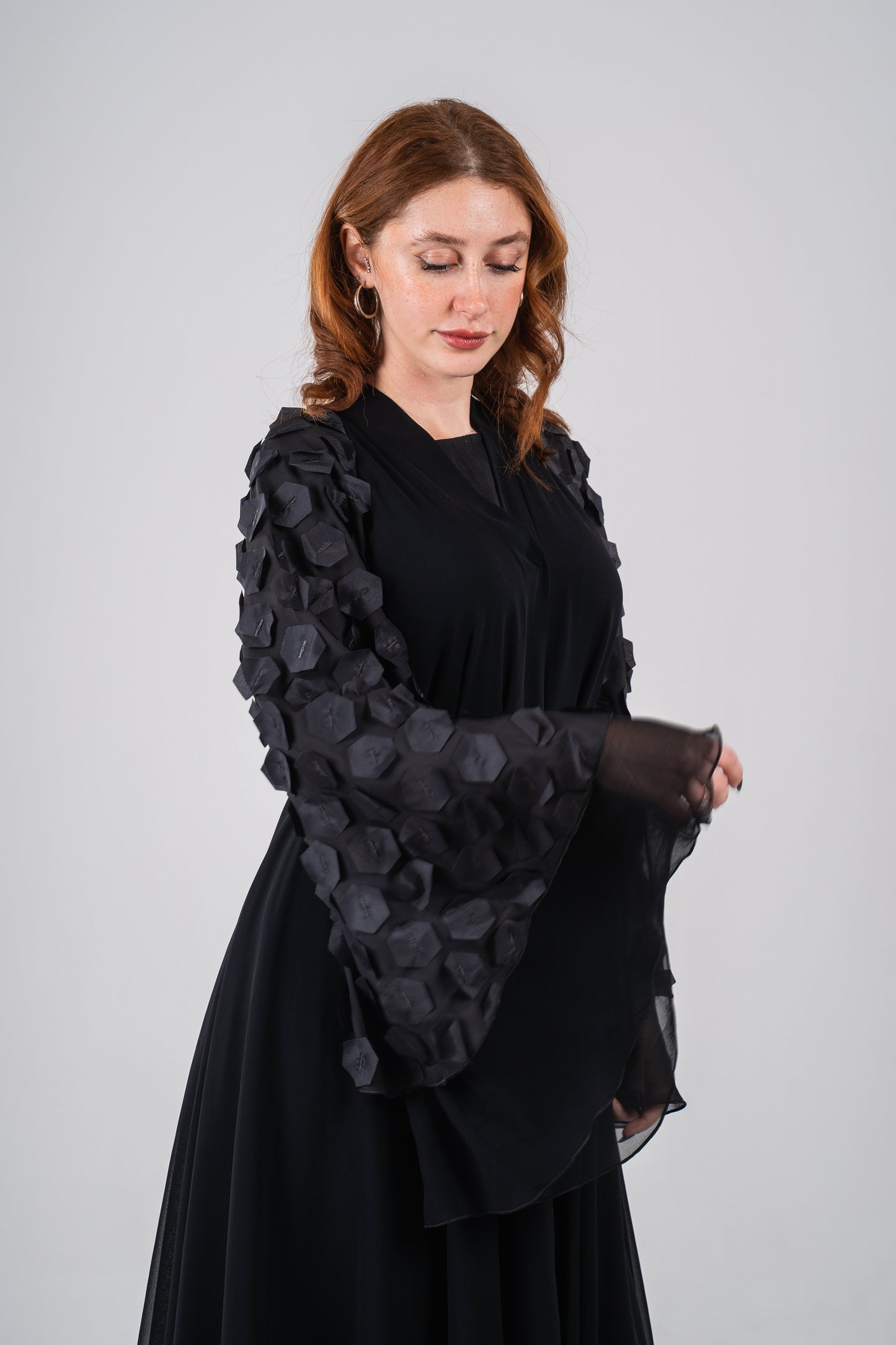 Sleeve Detailed Double Layered Abaya In Chiffon