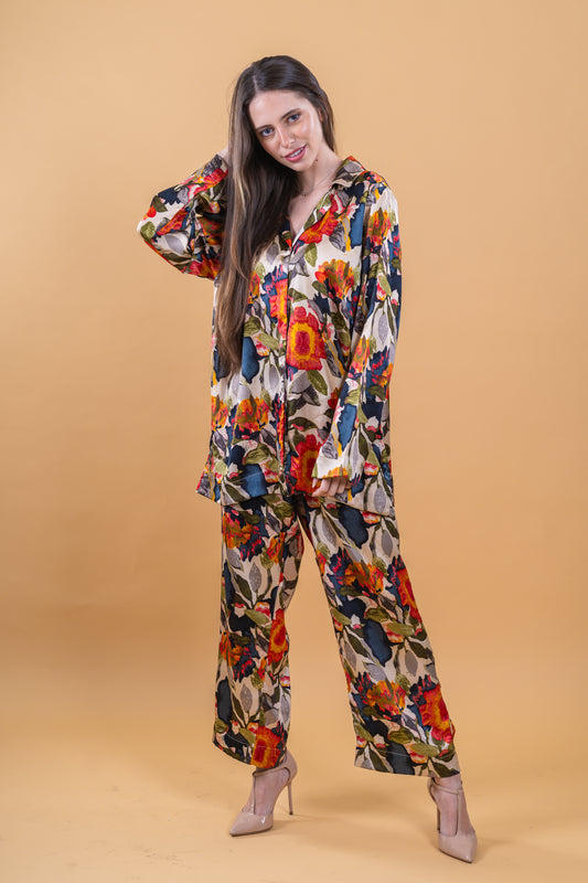 Floral Patterned Shirt Trousers Set