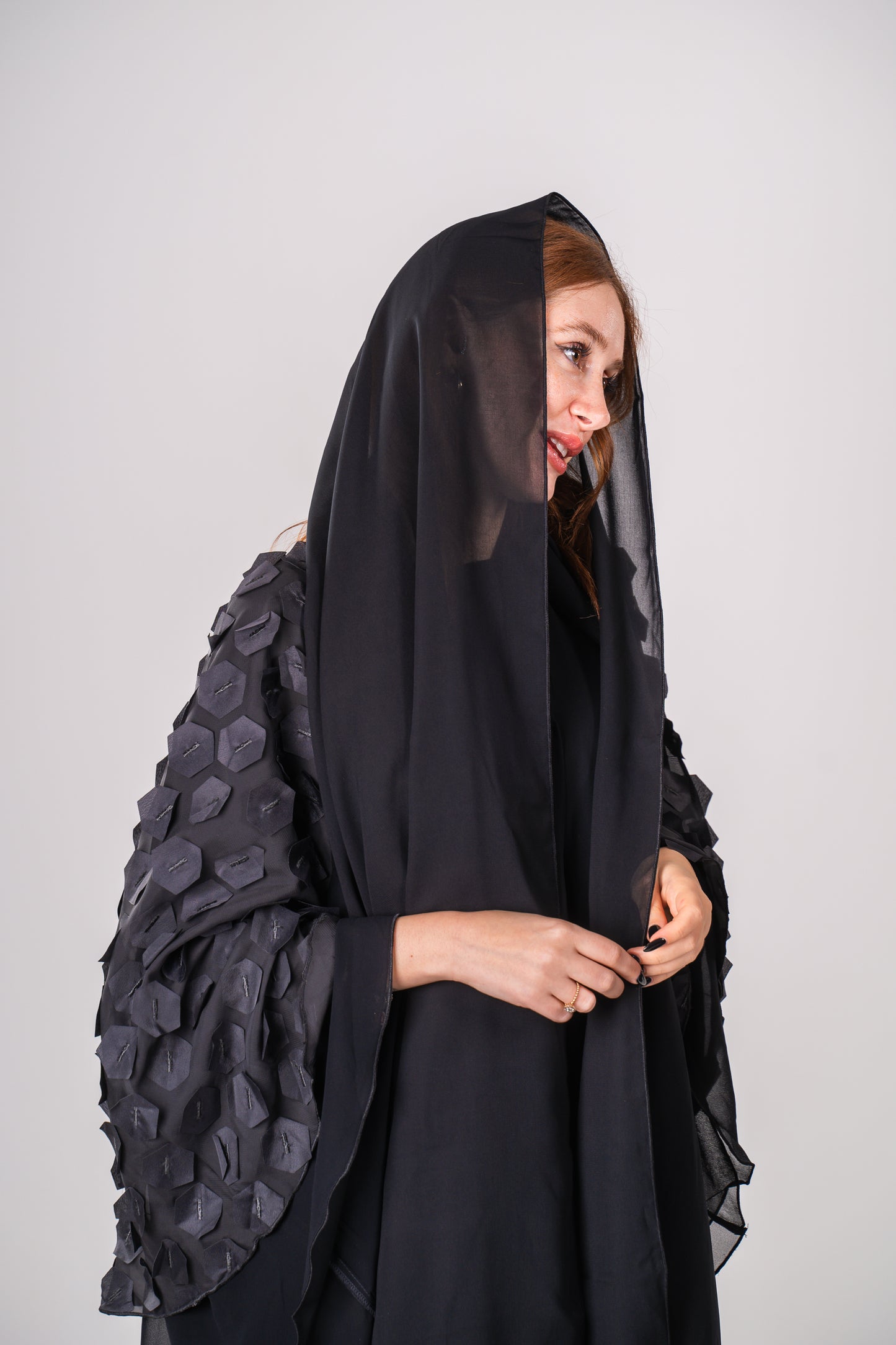 Sleeve Detailed Double Layered Abaya In Chiffon