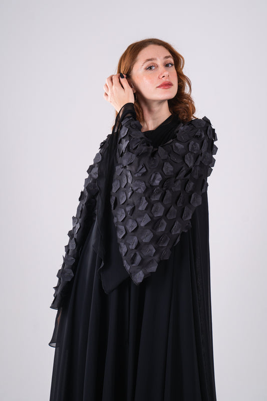 Sleeve Detailed Double Layered Abaya In Chiffon