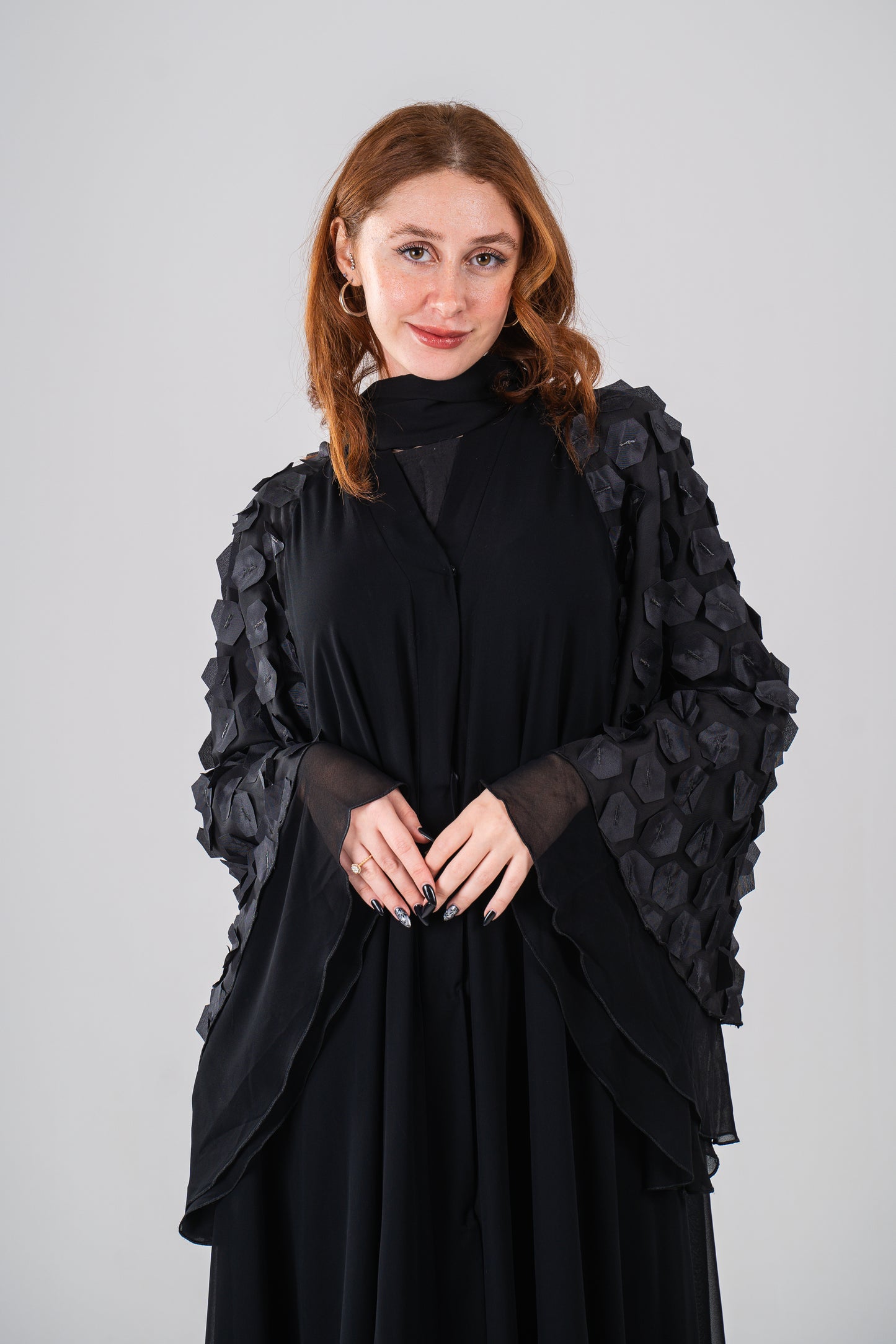 Sleeve Detailed Double Layered Abaya In Chiffon