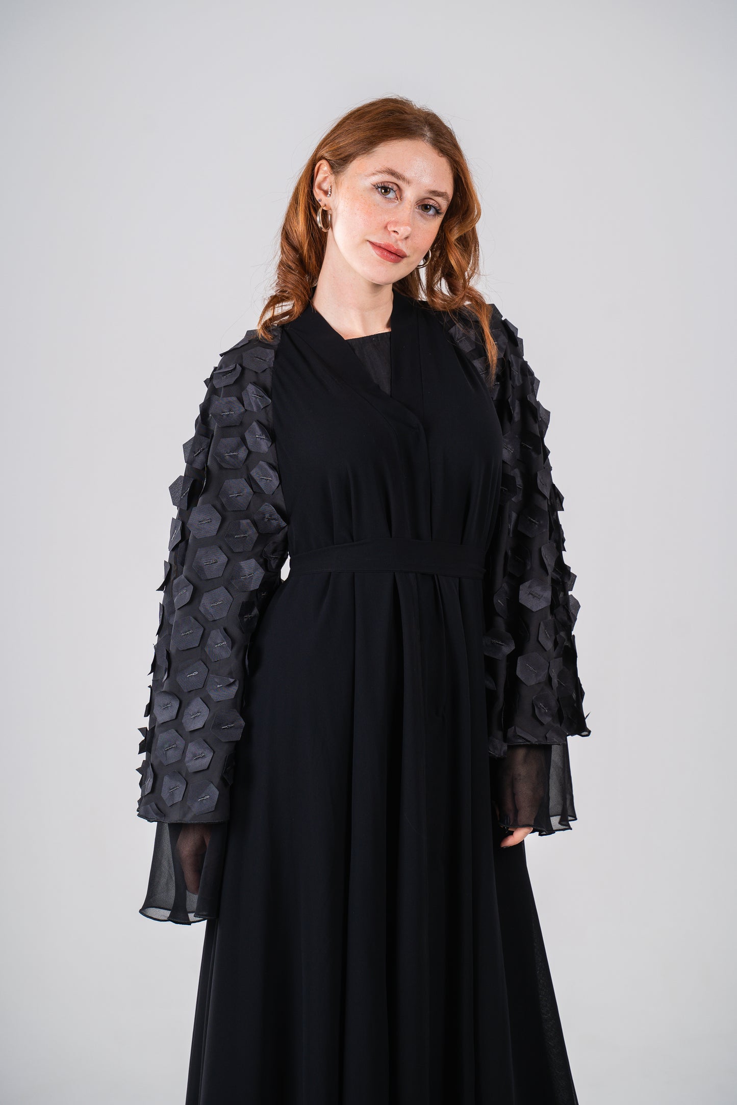 Sleeve Detailed Double Layered Abaya In Chiffon